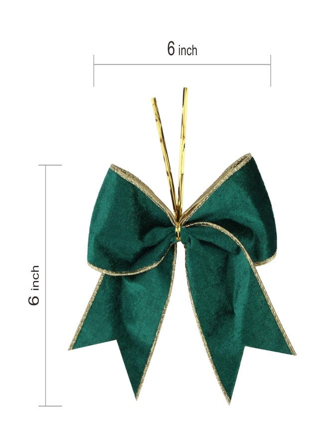 Meseey 12 Pcs 6 Inch Christmas Bow Green Velvet with Golden Edge Waterproof Wreath Bows for Xmas Garland DIY Craft Gift Wrapping Party Holiday Basket Ornaments (Green Velvet) - Image 2